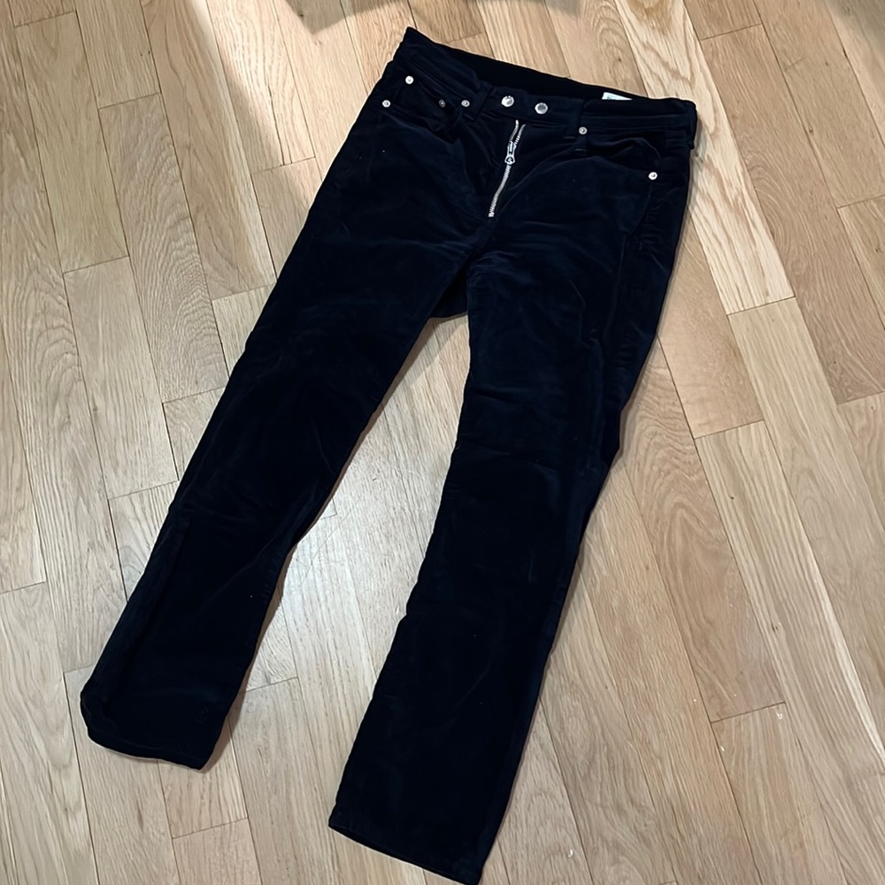 Navy blue velvet rag and bone jeans - small flair at leg. Super cute